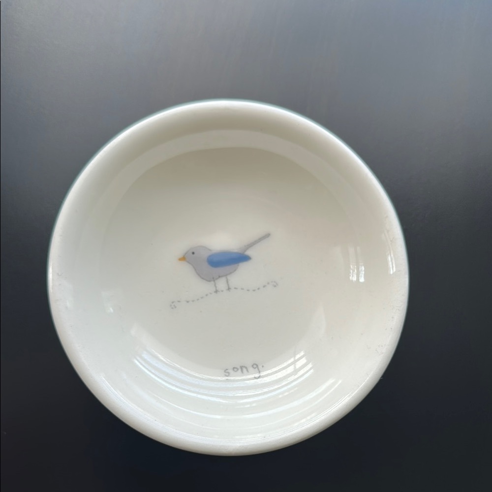 Ceramic Tea Bowl with Blue Bird Design